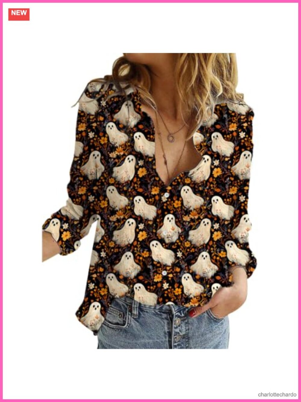 Halloween Button Down Shirts for Women V Neck Long Sleeve Tops